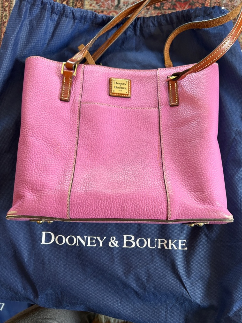 Dooney & Bourke Pink Pebbled Leather Tote with Brown Straps